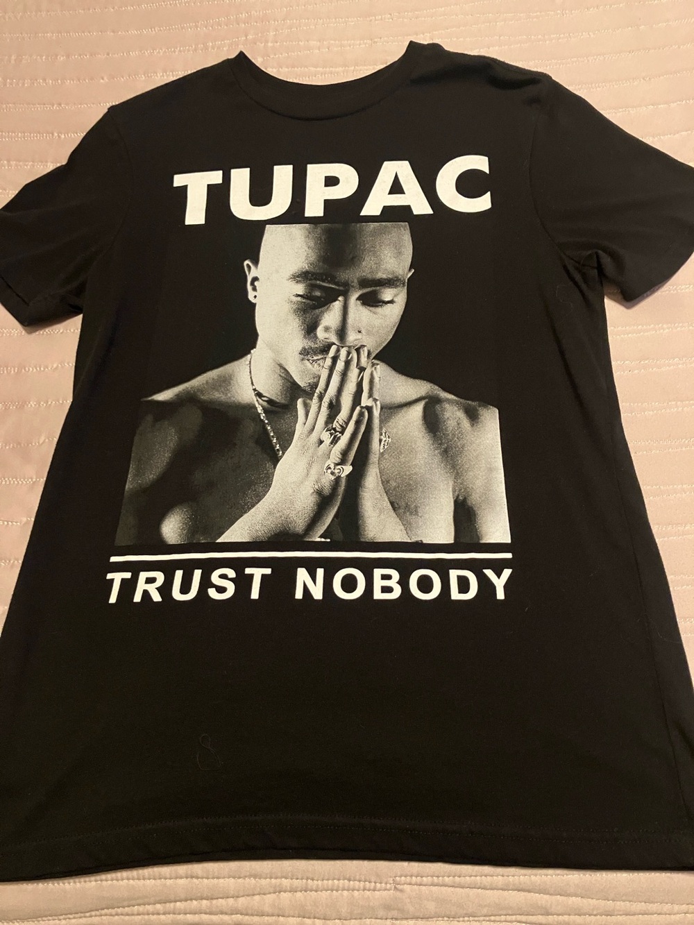 Tupac Tee with Prayer Portrait and 'Trust Nobody' Slogan